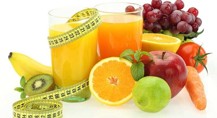 Fruits, vegetables and juices for weight loss in the Favorites diet