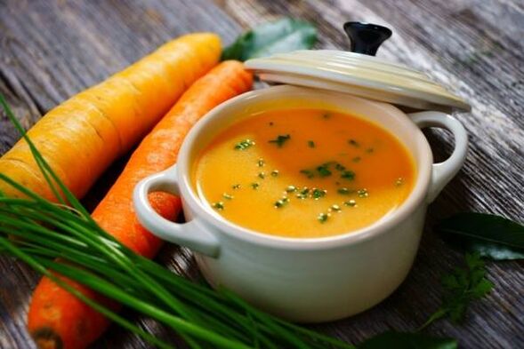 Pureed potato and carrot soup in a gentle diet menu for gastritis